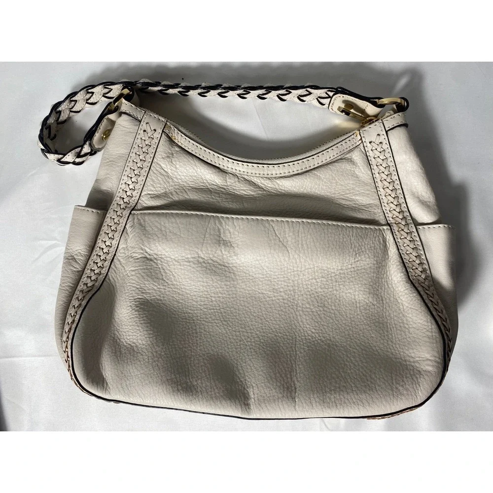 Michael Kors Hobo Bag Womens Small Cream‎ Pebbled Leather Braided Shoulder Bag